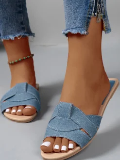 Cross Strap Flat Slides