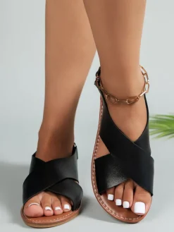 Cross Strap Wide Band Open Toe Sandal