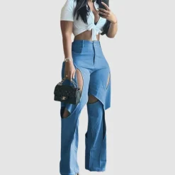 Crossover Design Ripped Jeans