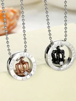 Crown Pendant Rhinestone Couple Necklaces