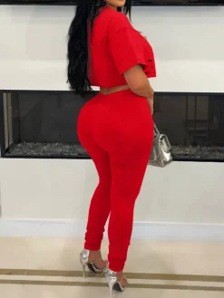 Cut-Out Stud Pin T-Shirt Pant Set