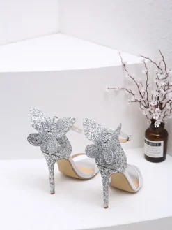 3D Butterfly Bow Ankle Strap Heeled Sandal