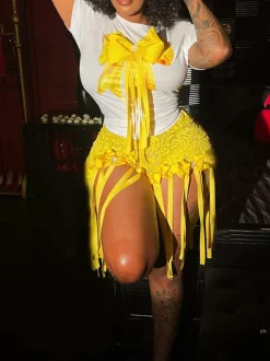 3D Butterfly Print Loose Top u0026 Lace Shorts Set