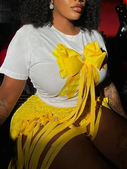 3D Butterfly Print Loose Top u0026 Lace Shorts Set