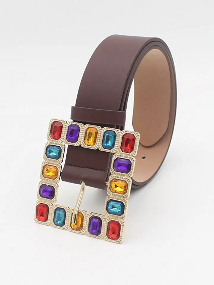 Decorative Buckle Colored Diamonds Waist Belts