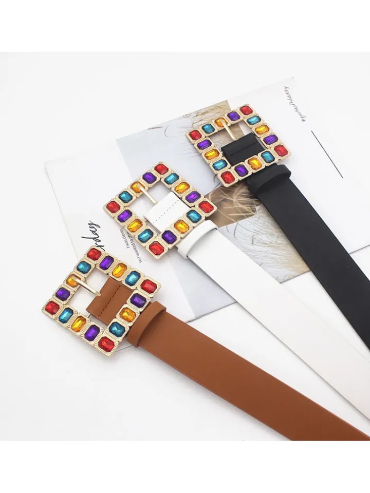 Decorative Buckle Colored Diamonds Waist Belts