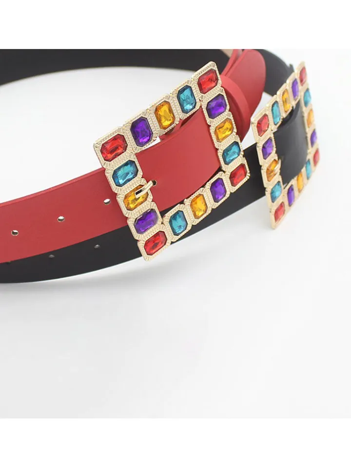 Decorative Buckle Colored Diamonds Waist Belts