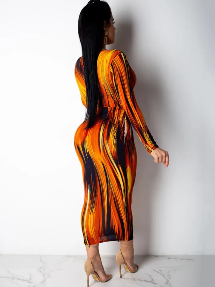 Deep V Neck Gradient Color Maxi Dress