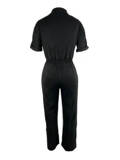 Denim Color Block Zipper Long Jumpsuit