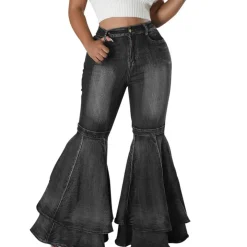 Denim High Waist Ruffle Flare Jeans