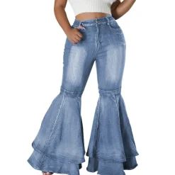 Denim High Waist Ruffle Flare Jeans