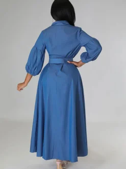 Denim Lantern Sleeve Bodycon Maxi Dress