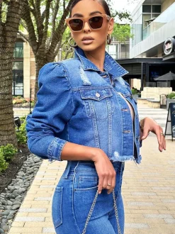 Denim Long Sleeve Ripped Jacket