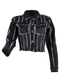 Denim Long Sleeves Button Ripped Jacket
