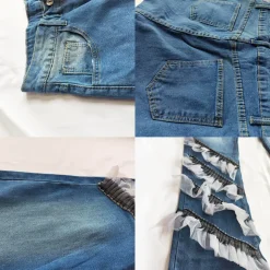 Denim Mesh Patchwork Button Flare Pants