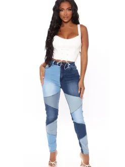 Denim Patchwork High Waist Jeans