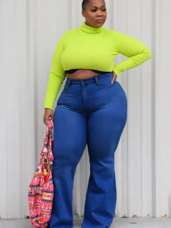 Denim Plus Size High Waist Flare Pants