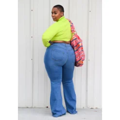 Denim Plus Size High Waist Flare Pants