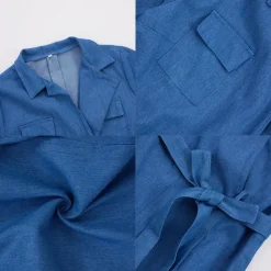 Denim Print Slim Fit Belted Jumpsuit