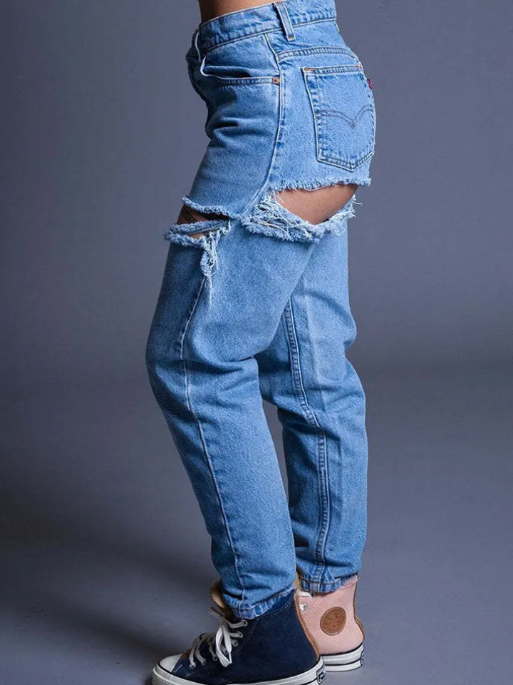 Denim Ripped Cut Out Skinny Jeans