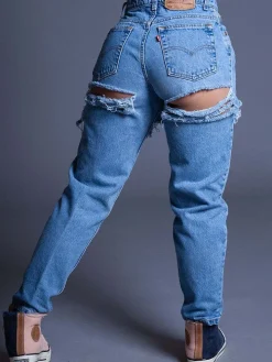 Denim Ripped Cut Out Skinny Jeans