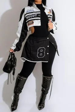 Detachable Letter Graphic Racer Colorblock Baseball Coat