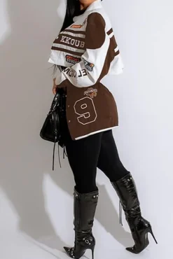Detachable Letter Graphic Racer Colorblock Baseball Coat