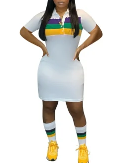 Digital Print Short Sleeve Shirt Collar Mini Dress