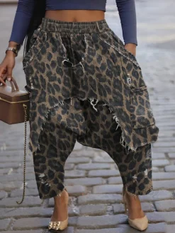 Distressed Denim Harem Pants