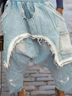 Distressed Denim Harem Pants