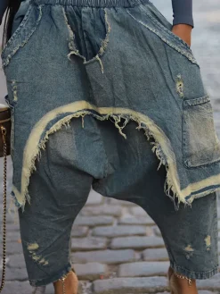 Distressed Denim Harem Pants