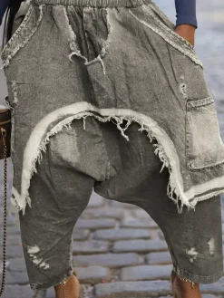 Distressed Denim Harem Pants