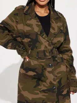 Distressed Camouflage Long Trench Coat