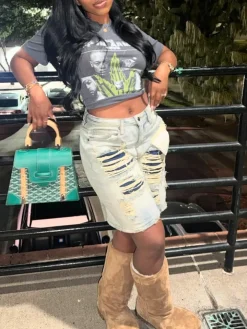 Distressed Patchwork Denim Shorts