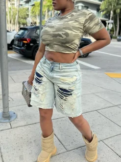 Distressed Patchwork Denim Shorts