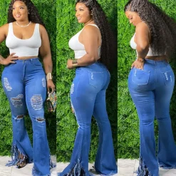 Distressed Zipper Fringe Washed Jeans