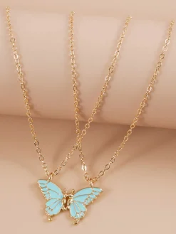 Double Layer Butterfly Pendant Chain Necklaces