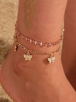 Double Layer Butterfly Pendant Tassel Anklets