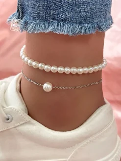 Double-Layered Pearl Anklet Set