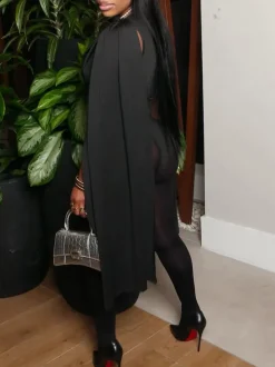 Draped Round Neck Cape Sleeve Romper