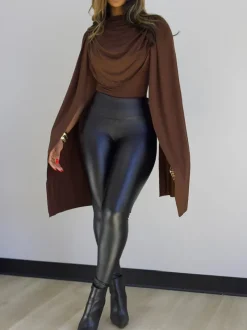 Draped Round Neck Cape Sleeve Romper