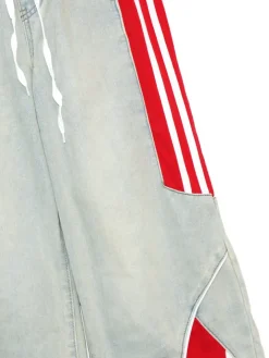 Drawstring High Waist Color Block Jeans