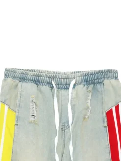 Drawstring High Waist Color Block Jeans