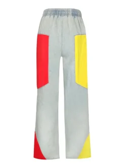 Drawstring High Waist Color Block Jeans