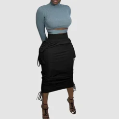 Drawstring Pocket Patch Cargo Skirts