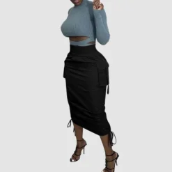 Drawstring Pocket Patch Cargo Skirts