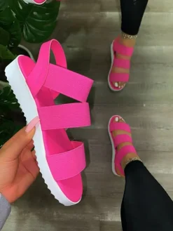 Elastic Band Solid Color Flat Beach Sandal