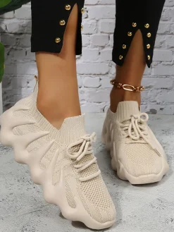 Elastic Lace-up Knit Breathable Sneaker