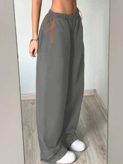 Elastic Waist Cargo Wide Leg Pants