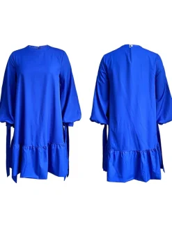 Elegant Bubble Sleeve Solid Color Dress